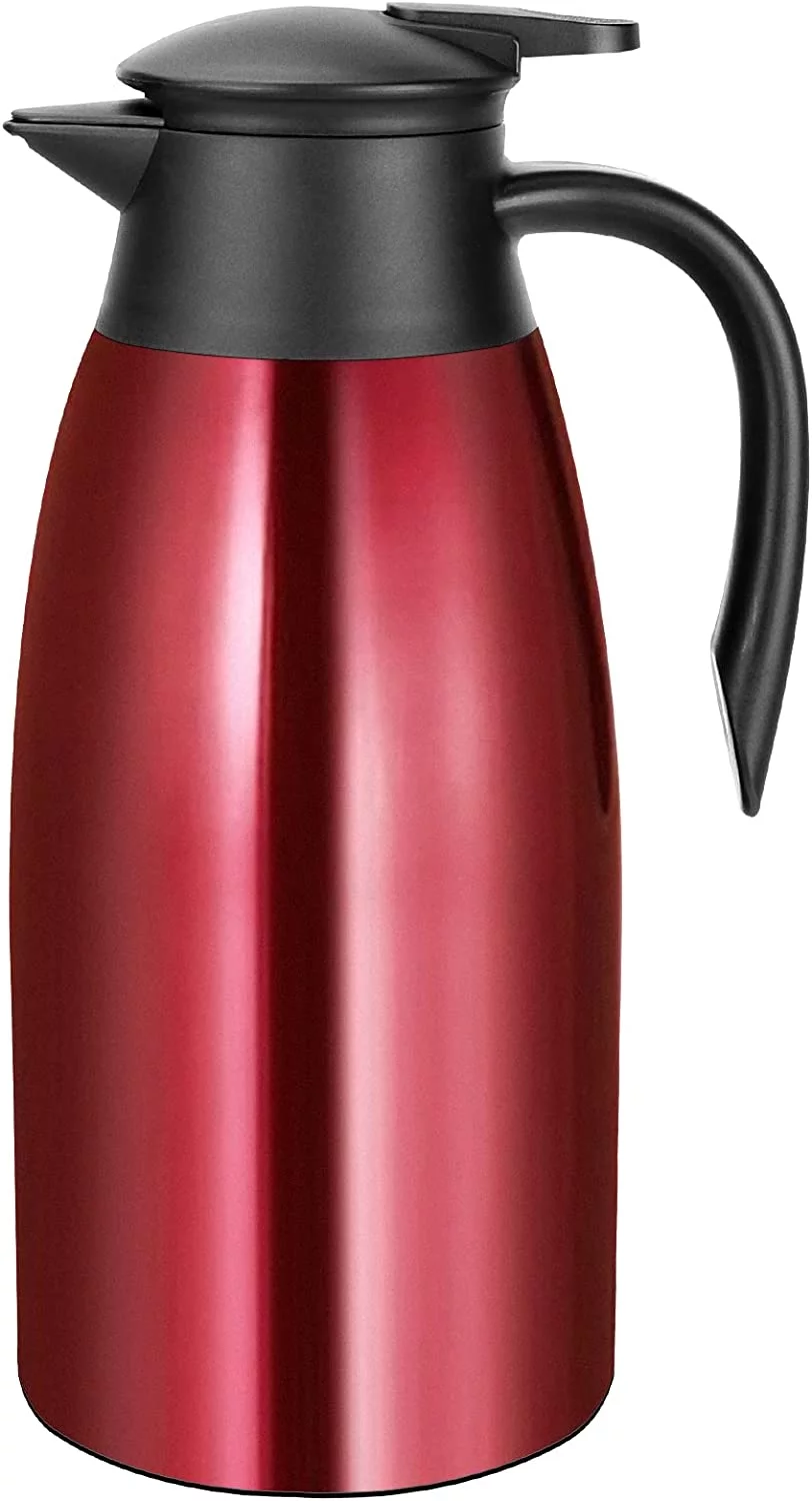 SSAWcasa Coffee Carafe 68oz Insulated Coffee Thermos Stainless Steel Vacuum Thermal Pot Flask for Coffee, Hot Water, Tea, Hot Beverage - Keep 12 Hours Hot, 24 Hours Cold (Red)