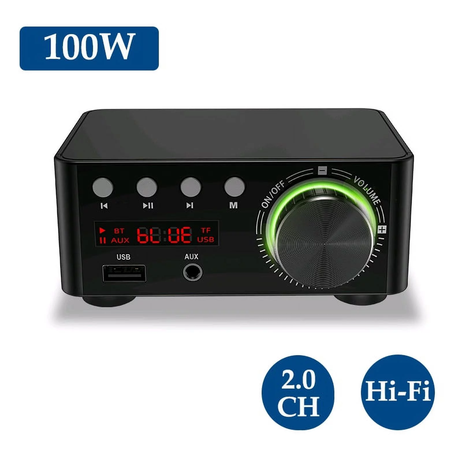 HIFI BT5.0 Digital Amplifier Mini Stereo Audio Amp 100W Dual Channel Sound Power Audio Receiver Stereo AMP USB AUX for  Home Theater USB TF Card Players Black