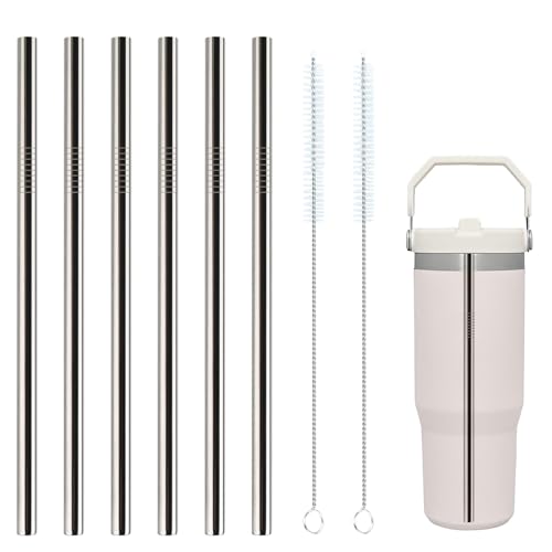 Metal Straws Reusable for Stanley Iceflow Flip 30oz Tumbler,6 Pack Replacement Stainless Steel Straws with 2PCS Straw Cleaner Brush for Stanley Accessories (Stainless Steel, for Stanley Iceflow 30oz)