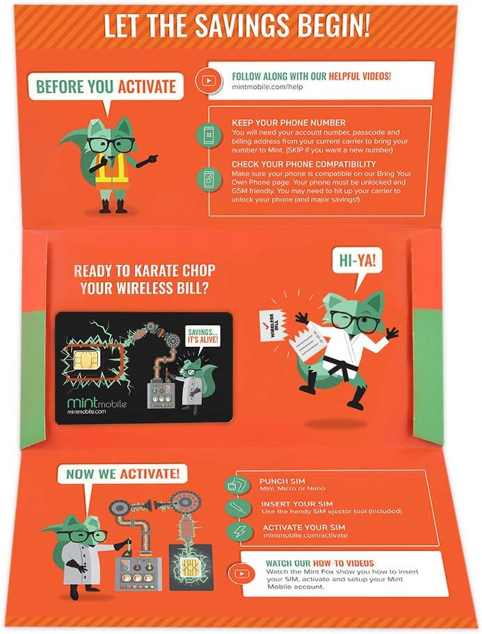 $20/Month Mint Mobile Wireless Plan | 10GB of 5G • 4G LTE Data + Unlimited Talk & Text for 3 Months (3-in-1 GSM SIM Card)