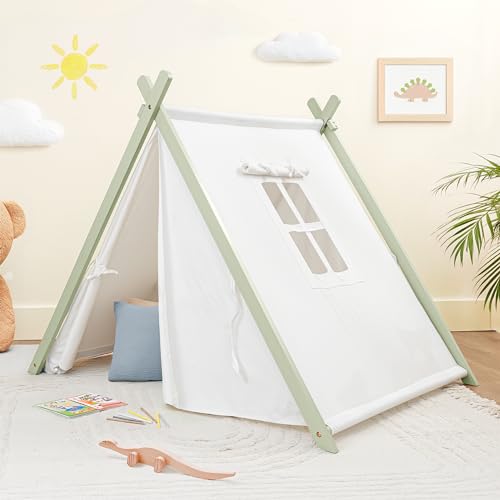 Comfy Cubs Kids Play Tent - Spacious & Stylish Kids Tent Made with 100% Breathable Cotton Canvas, Imaginative Indoor Canvas Play Tent - Easy Setup, Safe & Portable Teepee Tent for Kids (Natural Wood)