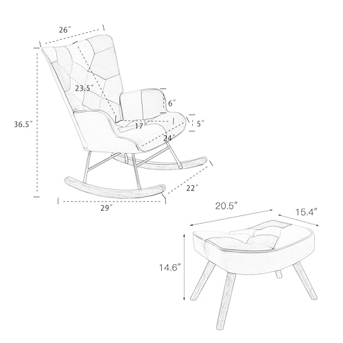 Patchwork Rocking Chair Accent Armchair Single Sofa Chair with Footstool and Pillow Fabric Upholstered High Back Armchairs Lounge Chair for Living Room Reading Bedroom 35''Lx 26''Wx37.8''H Colorful