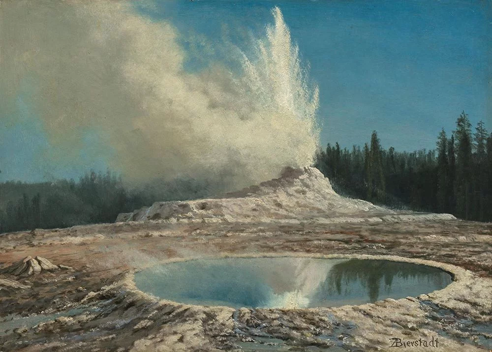 Bierstadt, Albert 14x11 White Modern Wood Framed Museum Art Print Titled - Geyser, Yellowstone Park