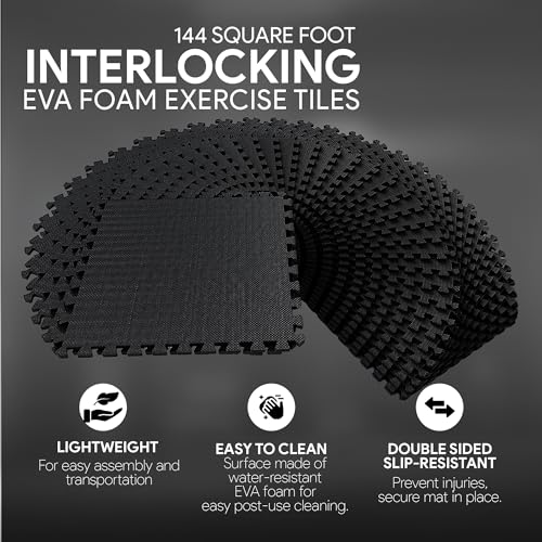 BalanceFrom Puzzle Exercise Mat with EVA Foam Interlocking Tiles for MMA, Exercise, Gymnastics and Home Gym Protective Flooring, Multiple Sizes and Colors