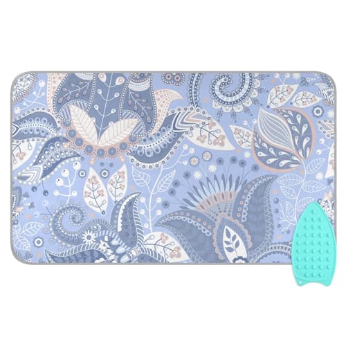 Bohemian Floral Print Homes Ironing Mat/Pad (Large 47 x 28 inch) with 3mm Padding & Silicone Iron Rest for Steam Pressing on Tabletop or Bed - Heat Resistant, Portable, Quilting & Travel Blanket