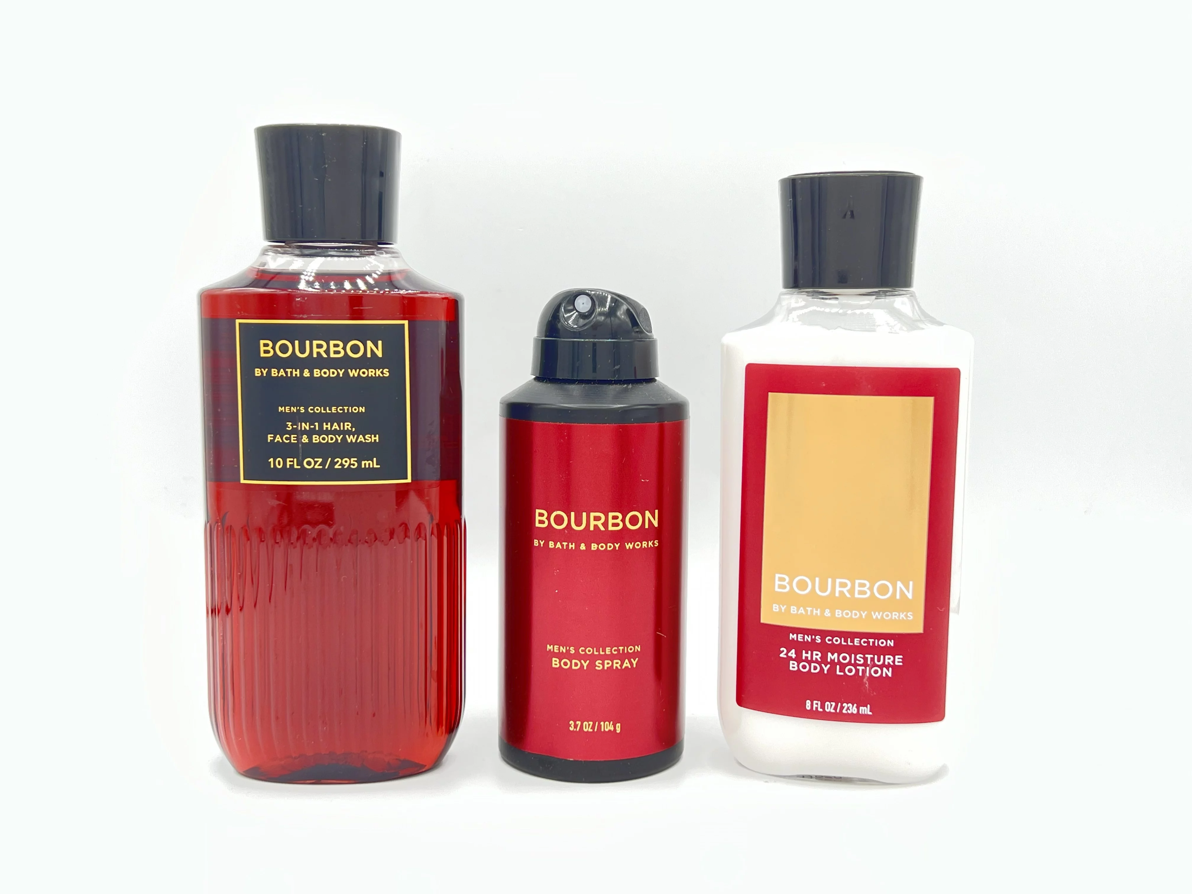 Bath and Body Works Bourbon Men's Collection 8oz Body Lotion, 3.7oz Body Spray and 10oz Body Wash 3-Piece Bundle