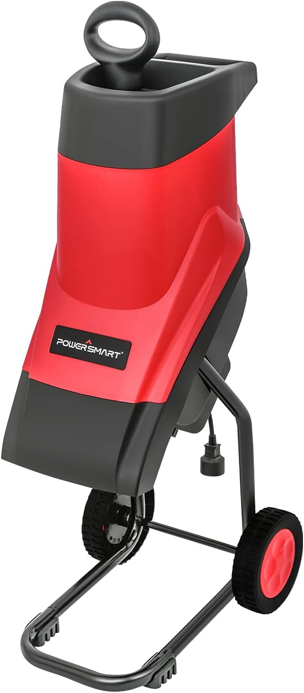 PowerSmart Wood Chipper Electric, 15-Amp Brushless Induction Motor Shredder for Composting, Leaf Shredder, Electric Garden Shredder Mulcher with Safety Locking Knob, Silence & Long-Life