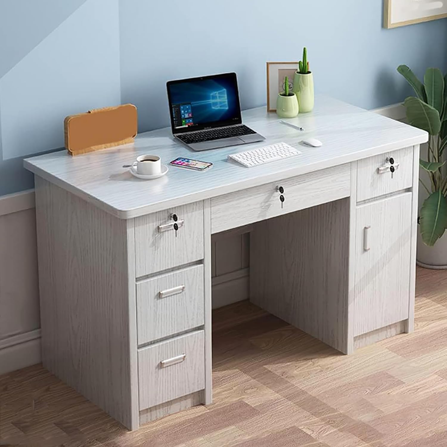 Home Office Writing Desk with Drawers,Wooden Computer Desk Vanity Desk Study Table Desk with Storage,Modern Workstation Small Desk for Bedroom Living Room(47.2