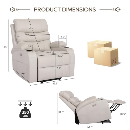Power Lift Recliner Chair, Electric Lift Chair with Massage and Heat for Elderly, Technical Fabirc Lift Recliner Sofa for Seniors, Side Pockets,Cup Holders, USB Ports, Remote Control(Cream)