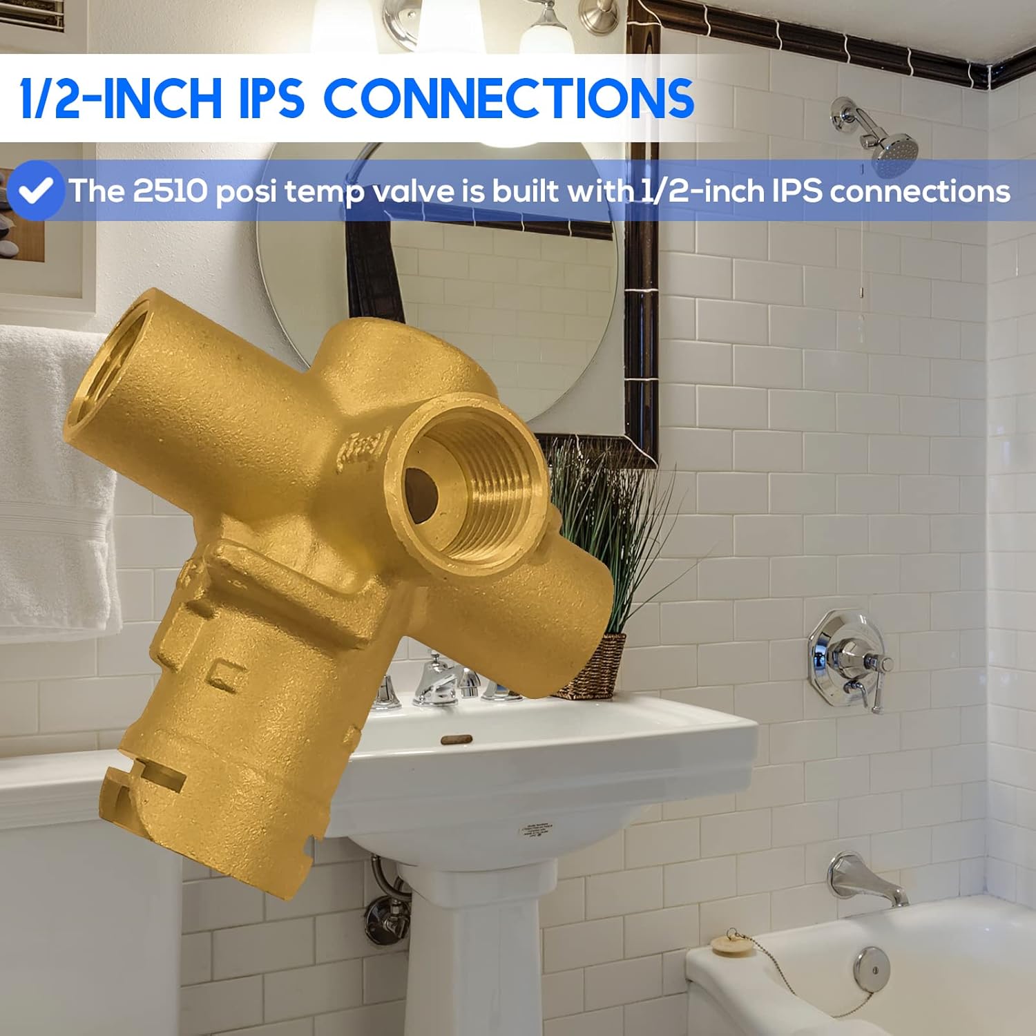2510 Posi Temp Pressure Balancing Valve, Brass Tub and Shower Valve, 1/2 Inch IPS Connections, with 1222 Faucet Cartridge & Retainer Clip