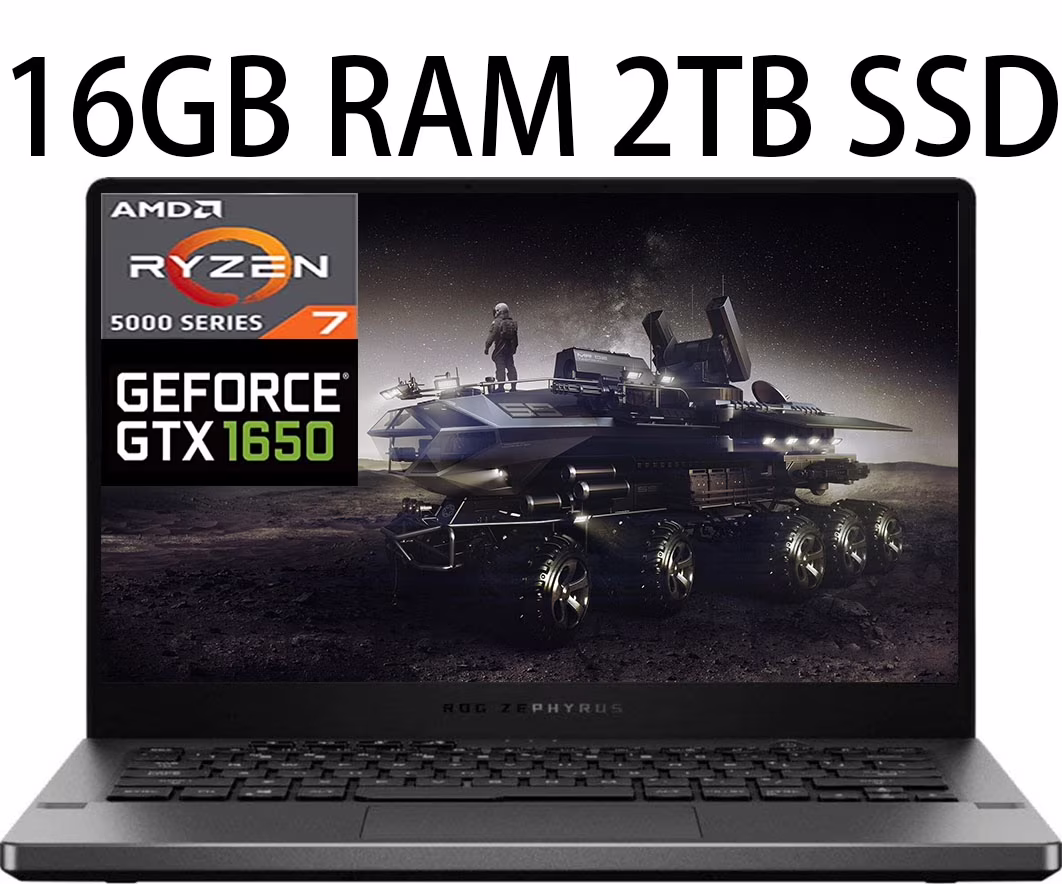 ASUS ROG Zephyrus G14 14 Gaming laptop, AMD Ryzen 7 5800HS 8-Core, NVIDIA GeForce GTX 1650 Graphics (4GB GDDR6), 16GB DDR4 2TB PCIe SSD, 14.0
