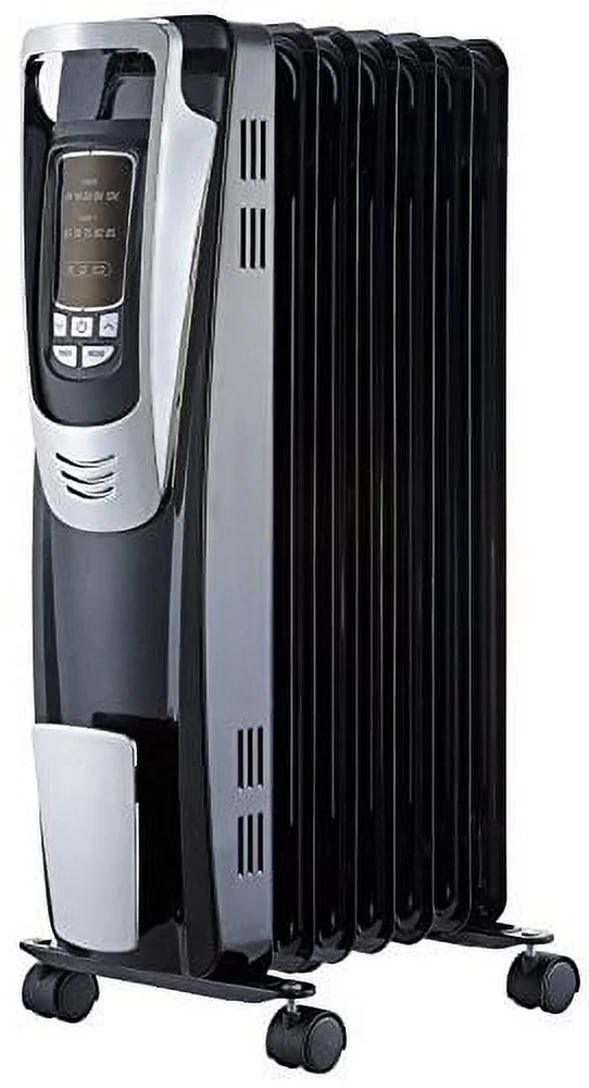 PELONIS Electric, 1500W Portable Oil-Filled Radiator Space Heater with Programmable Thermostat, Remote Control, and 10-Hour Timer for Home&Office, NY1507-14A, Black, 25.59