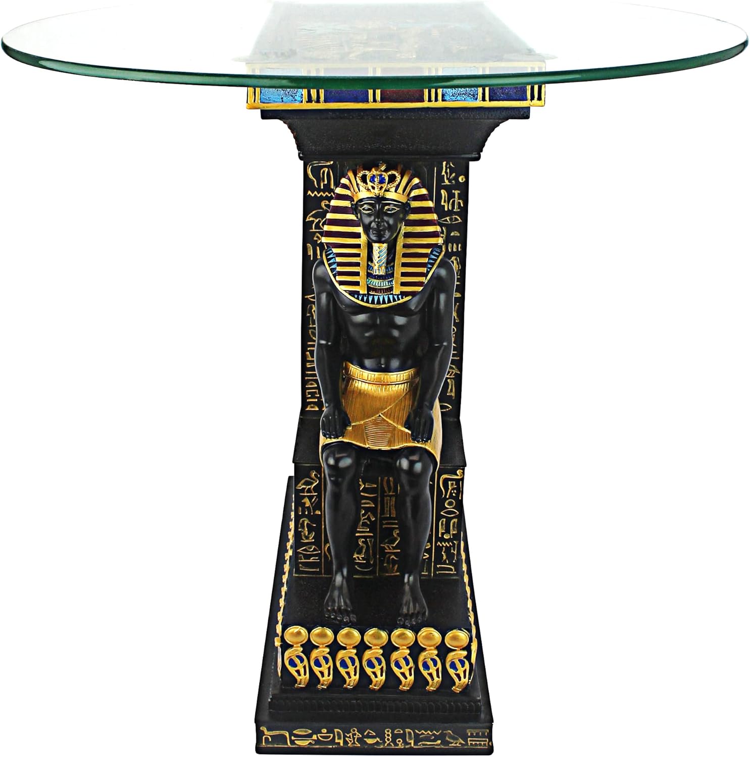 Design Toscano TUT The Egyptian Pharaoh Glass-Topped Sculptural Table, Single, Full Color