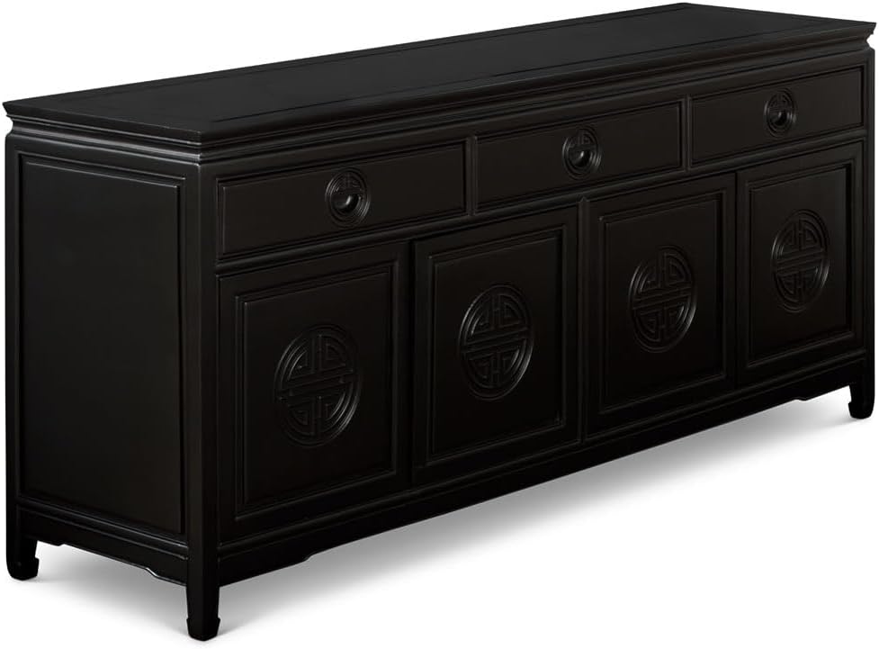 China Furniture and Arts 72in Black Rosewood Chinese Longevity Sideboard