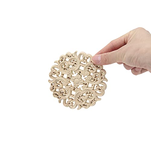 Wood Carved Onlay 1Pc Applique Unpainted Frame Door Decor European Style Furniture Applique for Door Cabinet Wardrobe Home Furniture Decor Crafts (3.9 Inch,Applique #6)