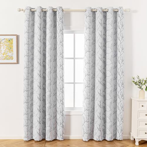MYSKY HOME Curtains for Living Room Branch Print Curtains Sliding Door Curtain Wide Thermal Insulated Room Divider Window Drapes for Bedroom, 100Wx84L Inch, 1 Panel, Brown