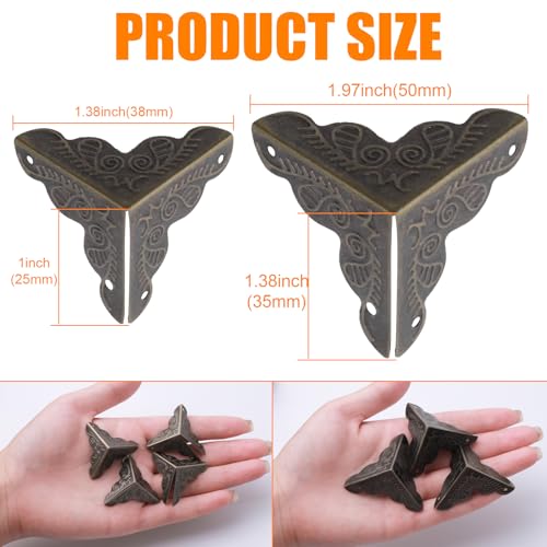 36 PCS Stair Dust Inner Corners for Wooden Steps, 25mm Antique Decorative Corner for Jewelry Box, Vintage Edge Guard with Screws (Bronze)