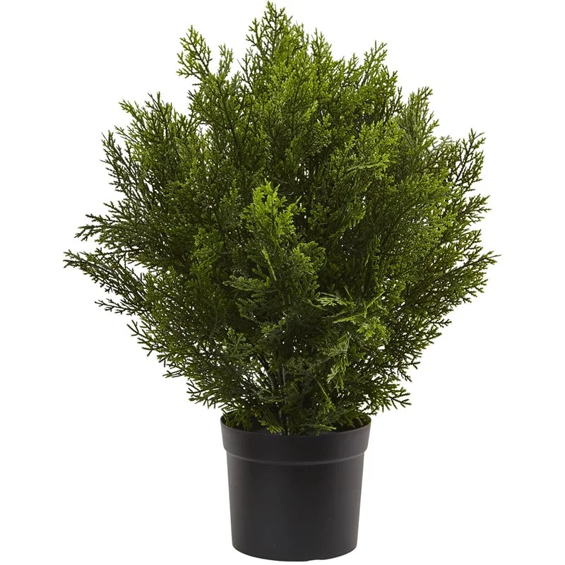 Nearly Natural 2'H Artificial Cedar Bush With Pot, Green/Black