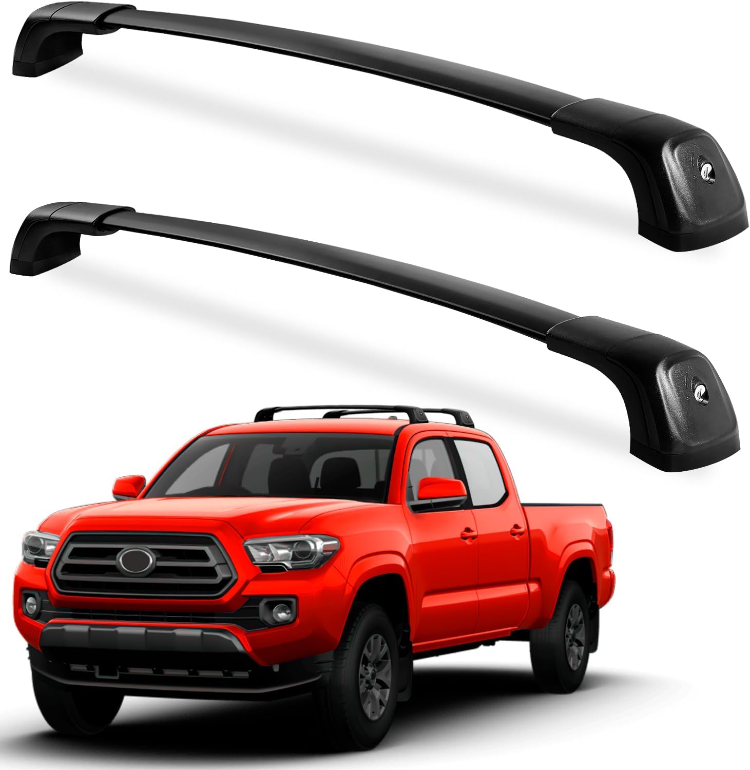 220lbs Roof Rack Cross Bars Compatible with Toyota Tacoma 2005-2023 Double Cab (without Side Rails), Heavy Duty Lockable Rooftop Aluminum Black Crossbar Bike Kayak Car Snowboard Carrier Luggage