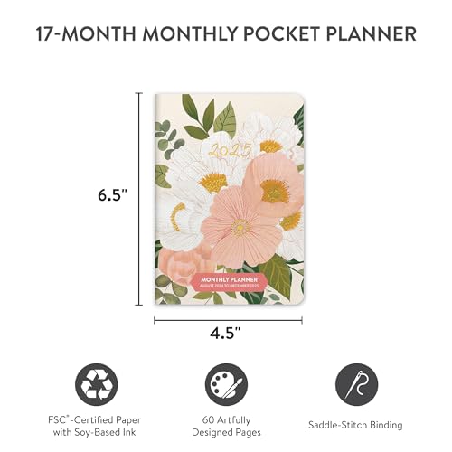 Orange Circle Studio Pocket Academic Planner 2025, Fruit & Flora, Weekly & Monthly Calendar, To Do List Notepad, Appointment Book, Budget & Goal Tracker, Small 17-Month Agenda For School or Work