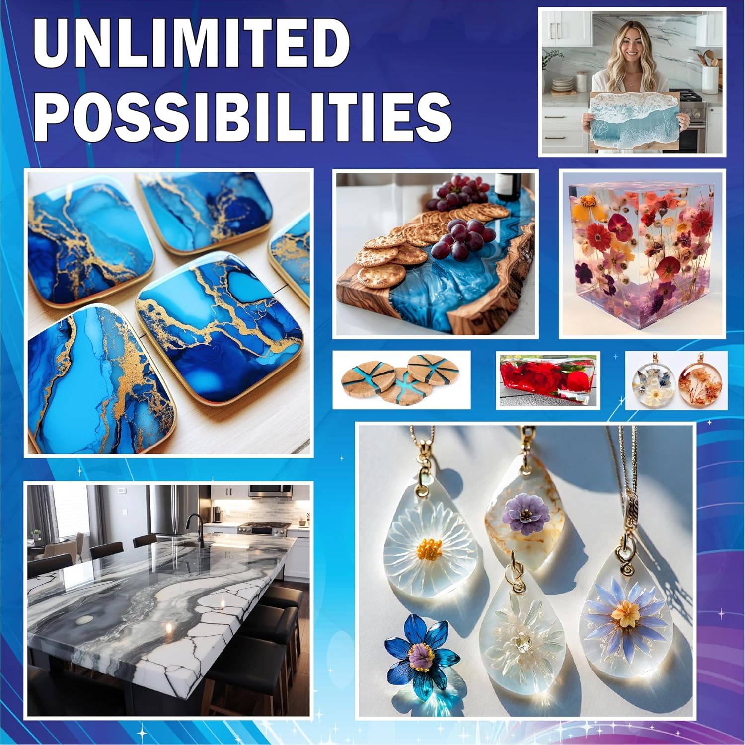 Epoxy Resin 80 OZ KIT- Craft Art Resin -The Crafters Resin Crystal Clear Casting, Silicone Molds, Flowers, DIY, Art, Wood, River Table, Countertop, Food Safe, Non-Toxic- Heat Resistant