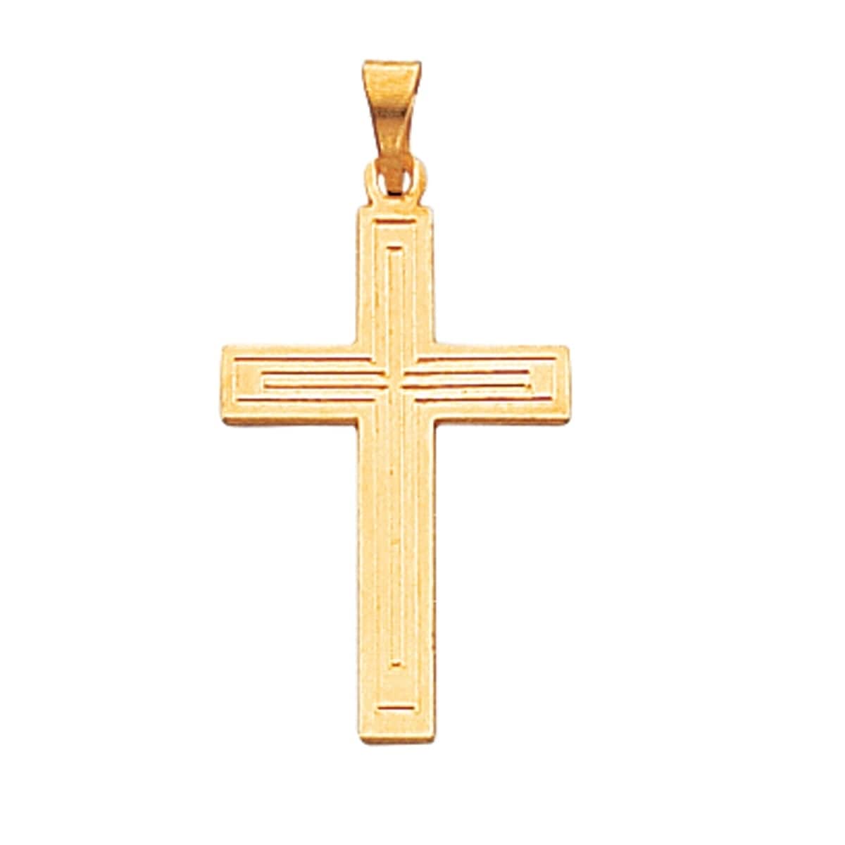 Primal Gold 14 Karat Yellow Gold Solid Cross Pendant with 18-inch Cable Rope Chain