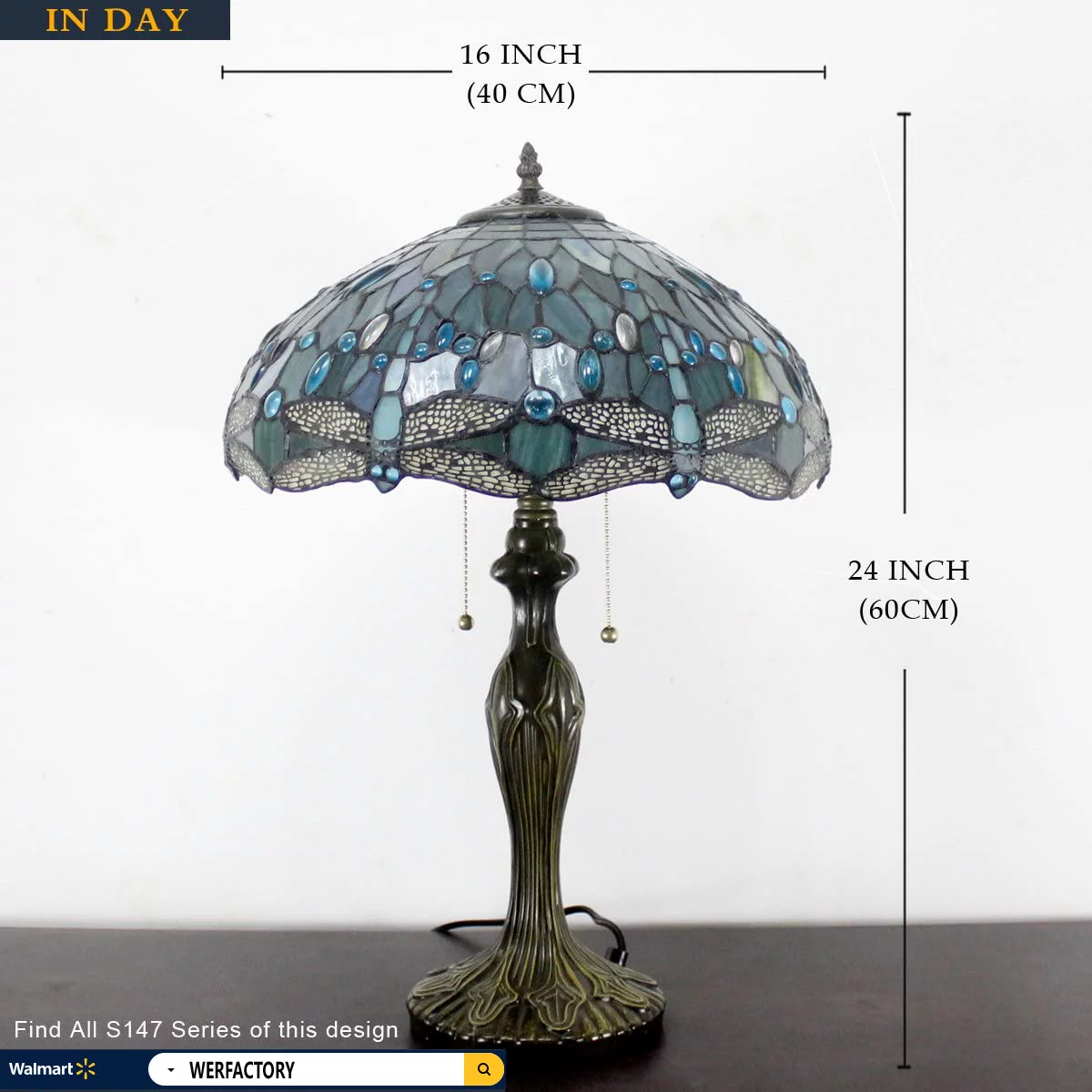 Tiffany Lamp for Living Room Table Top Stained Glass Bedside Table Lamp Bedroom, Industry Metal Base 24