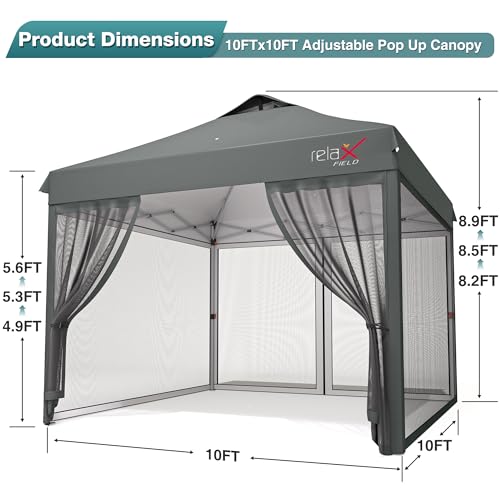 Outdoor Gazebo 10x10 with Mosquito Netting, Pop Up Canopy Tent for Camping, Backyard, Party, Screen Tent with 2 Zipper Doors, Foldable Patio Gazebo with Roller Bag and 4 Sandbags