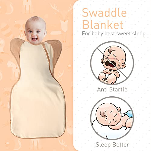 Swaddle Blanket Sleep Sack with Arms Up Design 2 Packs, Hands Up Sleeping Sack 3-Way Transitions to Arms-Free Wearable Sleeping Bag for Newborn Baby Boys Girls Snug Fit Calms Startle Reflex