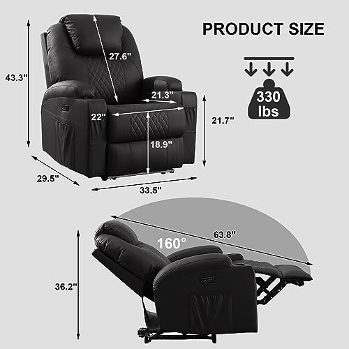 Power Recliner Chair with Heat and Massage, PU Leather Home Theater Seating w/LED Lights/Cup Holders/Side Pocket/USB Port, Lazy Boy Reclining Sofa Chair for Living Room (2, Brown)