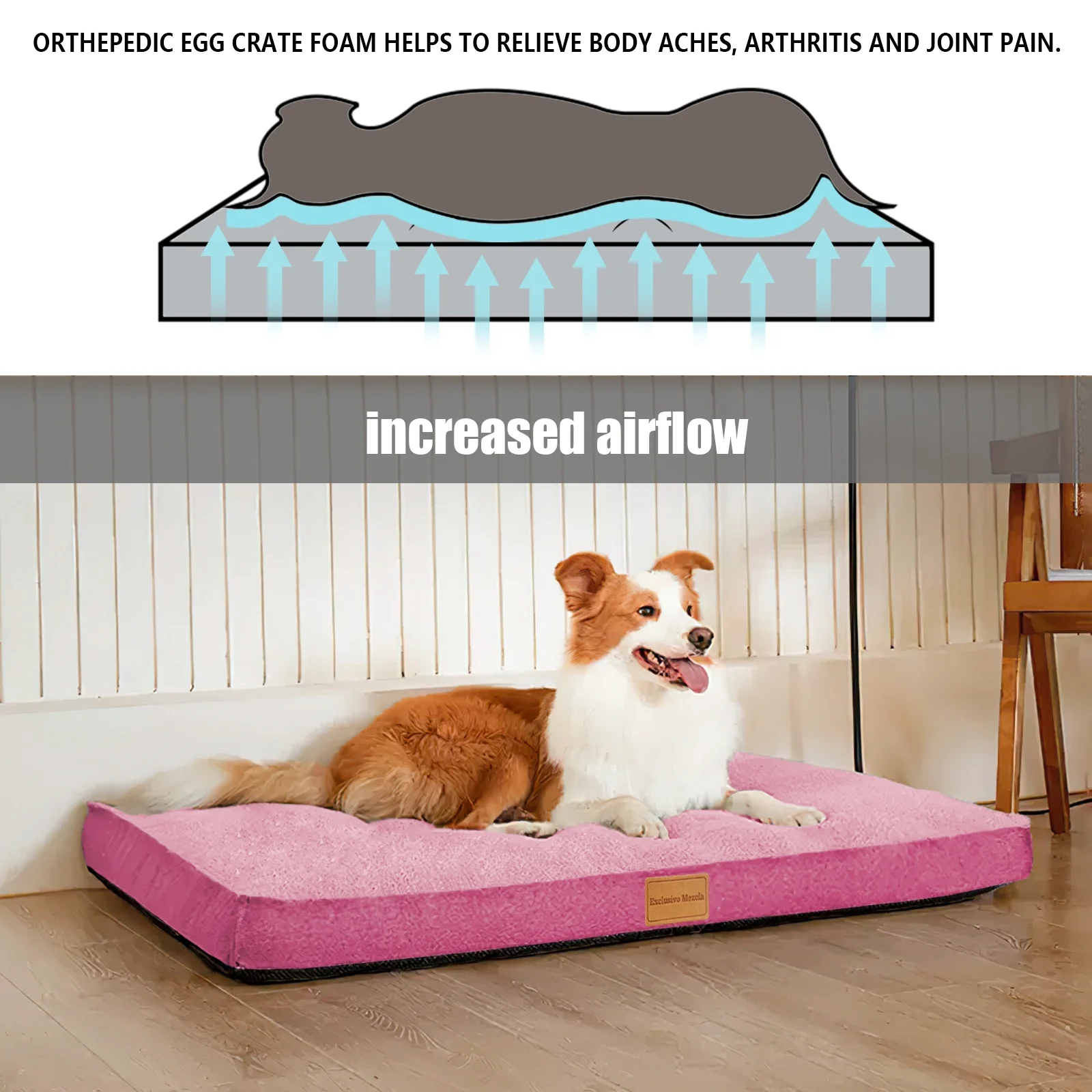 Exclusivo Mezcla Orthopedic Pet Bed for Medium Dogs, 30"X20" Pink Dog Beds, Removable Washable Cover