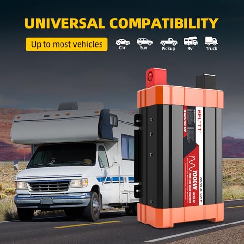 BELTTT 2000W Pure Sine Wave Inverter, Car Power Inverter 12V to 120V AC Converter for RV, Truck, Solar, Outdoor with Dual AC and 20A Socket, 5V 2.1A USB, Surge 4000W, Hardwire Port, Remote Controller
