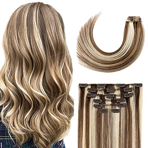 Clip in Hair Extensions Real Human Hair 70G Dark Brown 100% Remy Human Hair Clip in Extensions Soft Silky Straight 7pcs 16clips One Pack (22 Inch #2) Brown Hair Extensions