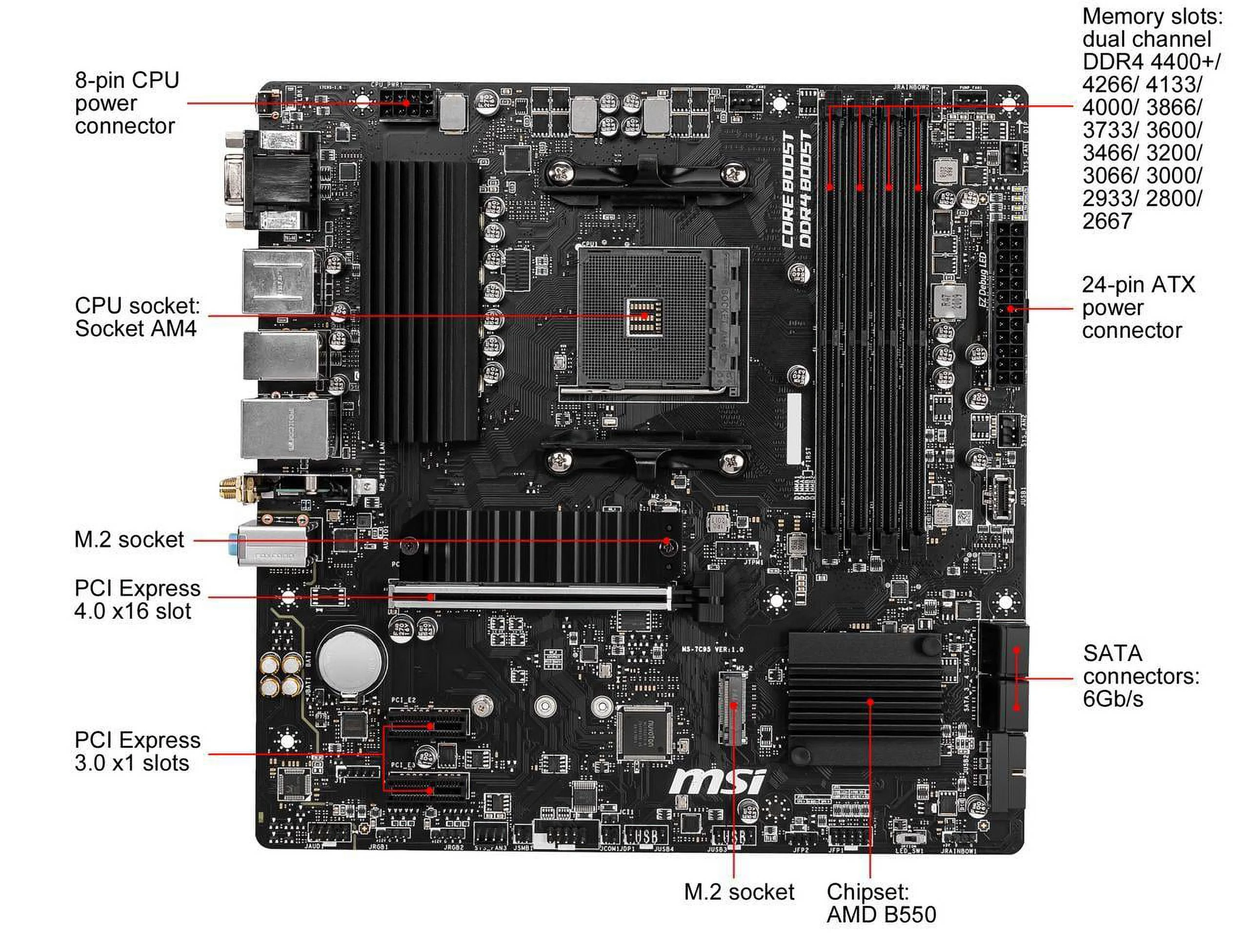 MSI PRO B550M PRO-VDH WIFI AM4 AMD B550 SATA 6Gb/s USB 3.0 Micro ATX AMD Motherboard