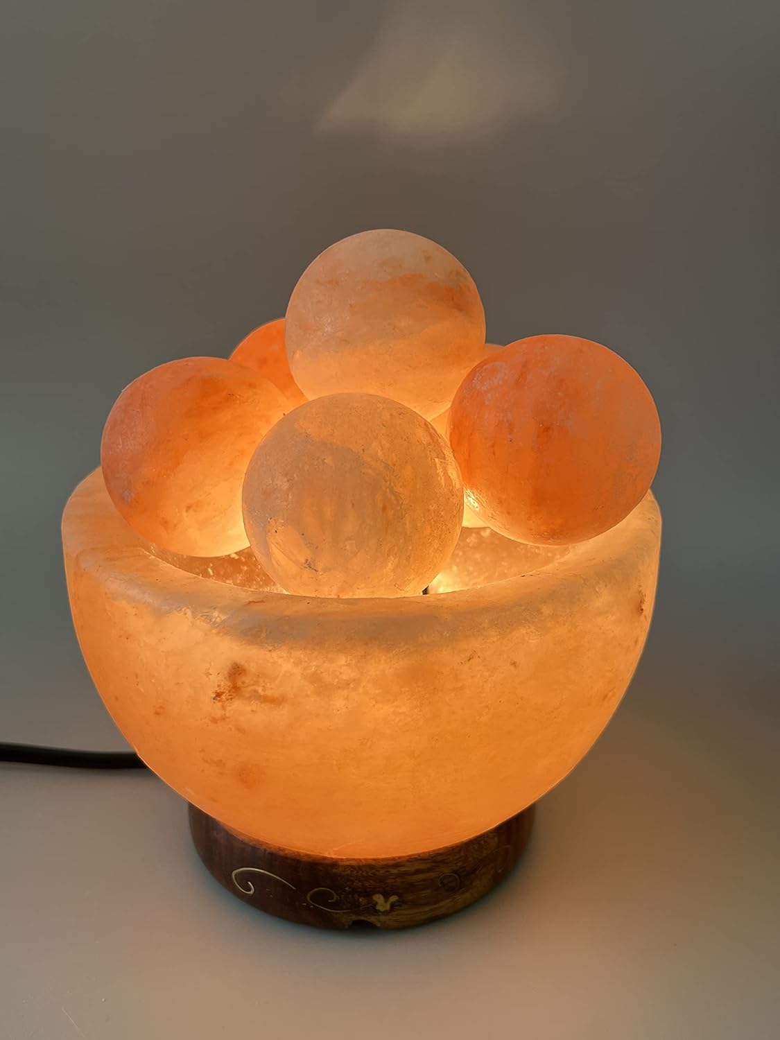 Apex Global Himalayan Fire Bowl Salt Lamp with 6 Massage Balls Premium Quality with Dimmer Switch and Extra Bulb (6 inches, 8 lbs.) Unique Gift Idea