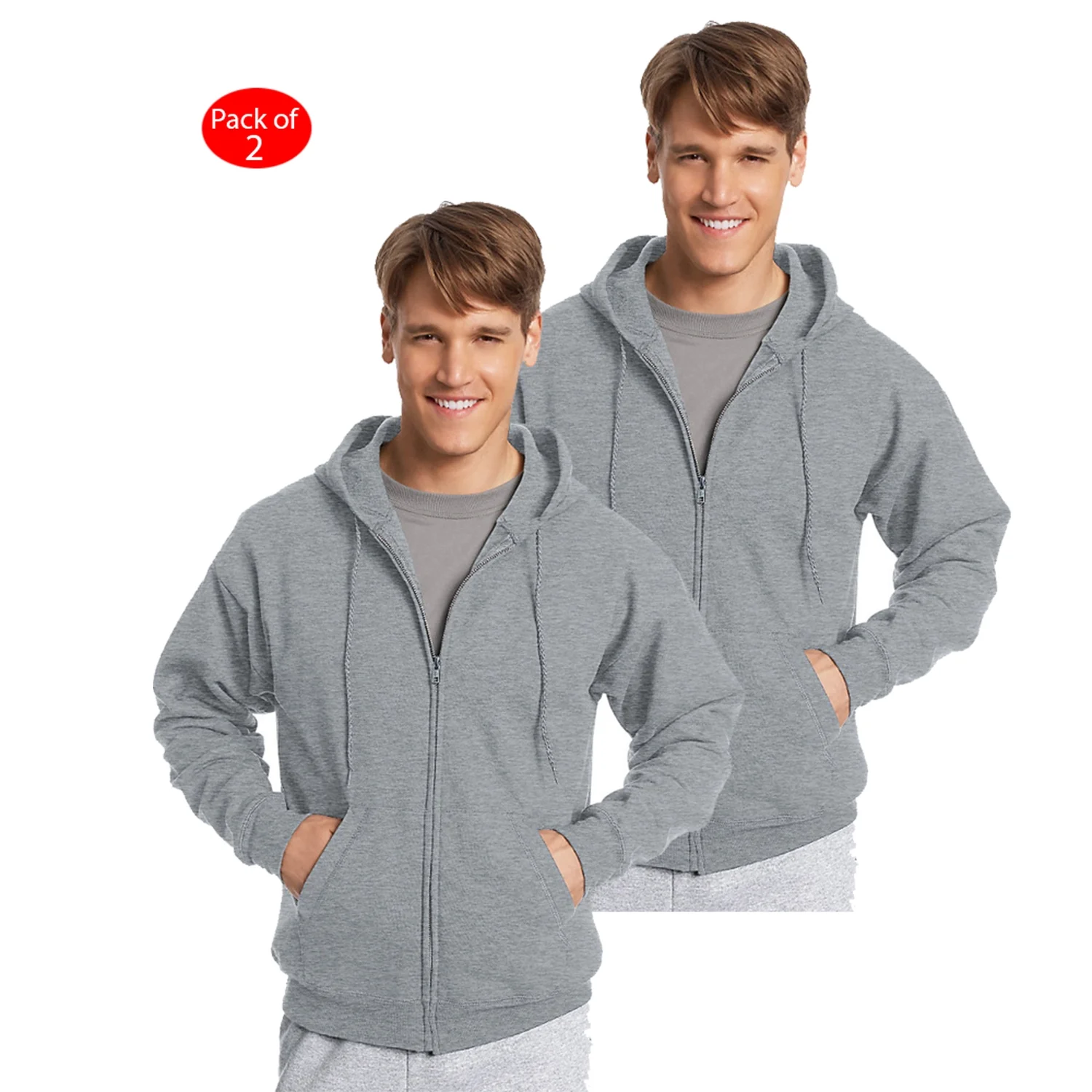 Hanes ComfortBlend; Eco Smart; Full Zip Hoodie, Color: Light Steel, Size: XL --- PACK OF 2 (Men's Athleticwear - Original Company Packing)