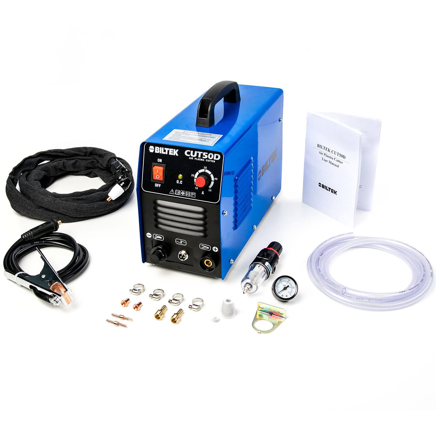 Biltek 50Amp Air Plasma Cutter, 1/2x22 inch Cut 110V/220V Input CUT50D DC Inverter Dual Voltage with Pre-Installed 110V US Plug,