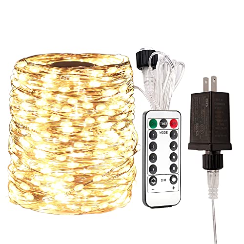 LED Plug in Fairy String Lights 66FT Waterproof Warm White String Lights 200 LED Remote Control for Living Bed Room, Backyard, Patio, Garden, Porch, Wedding or Christmas Decorating