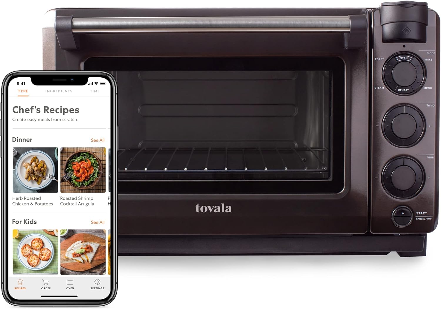 Tovala Gen 2 Smart Steam Large Countertop WiFi Oven | 5 Mode Programmable Oven and Smartphone Controlled | Toast, Steam, Bake, Broil and Reheat | Black & Stainless Steel Convection and Toaster Oven