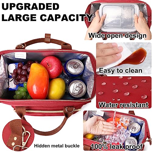 AIJIEKE Lunch Bag for Women, Large Lunch Box for Work Insulated Lunch Bag, Adult Leakproof Lunch Tote Cooler Bag with Side Pockets & Adjustable Strap, Lunch Purse for Picnic Beach Hiking, Pink