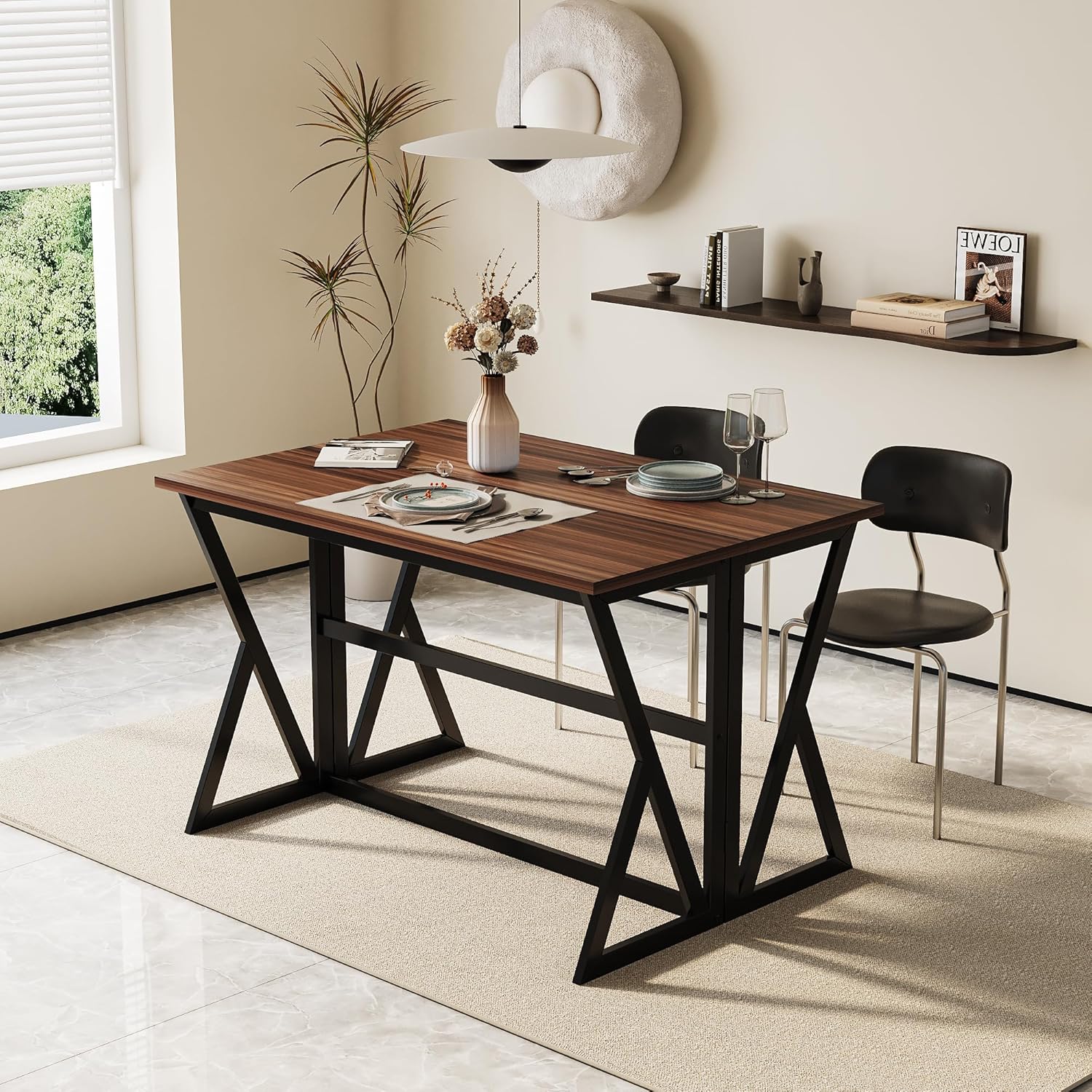 Extendable Drop Leaf High Table, Wood Folding Dining Desk for Living Room, Kitchen Farmhouse Space Saving Kitchen&Table, Walnut Brown