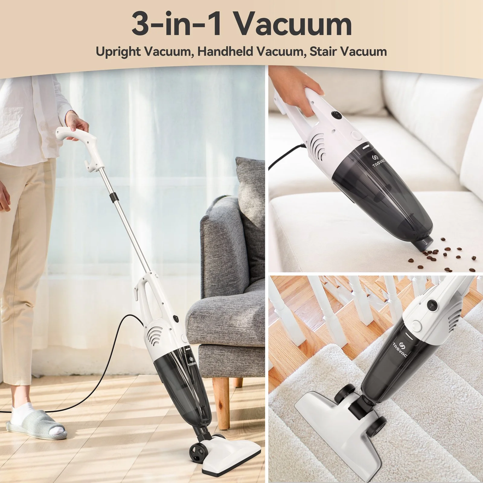 TASVAC R5S Corded Stick Vacuum Cleaner 18kPa Suction Lightweight 3-in-1 Handheld Vacuum for Hardwood Floor Pet Hair