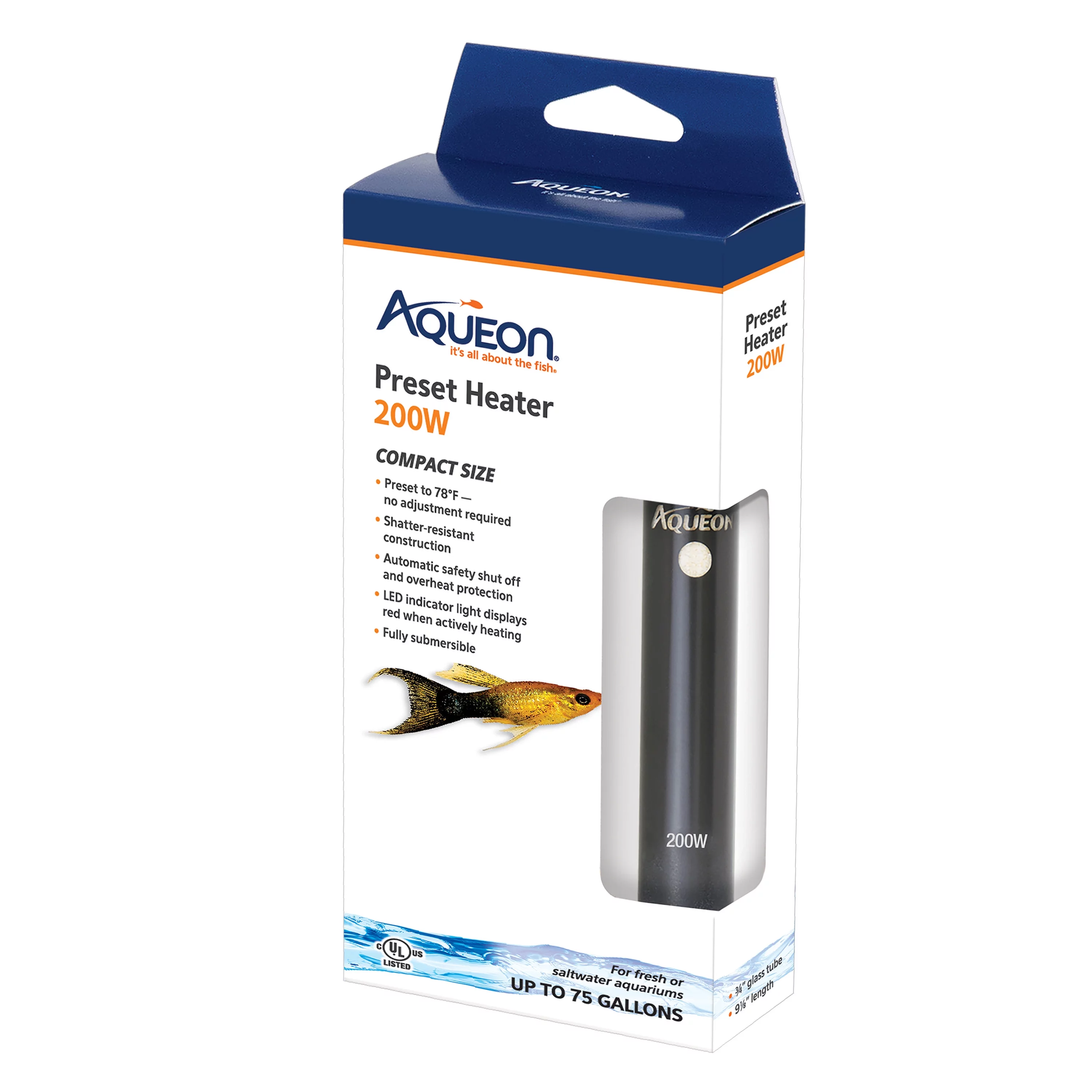Aqueon Preset Aquarium Heater Black, 200 Watts