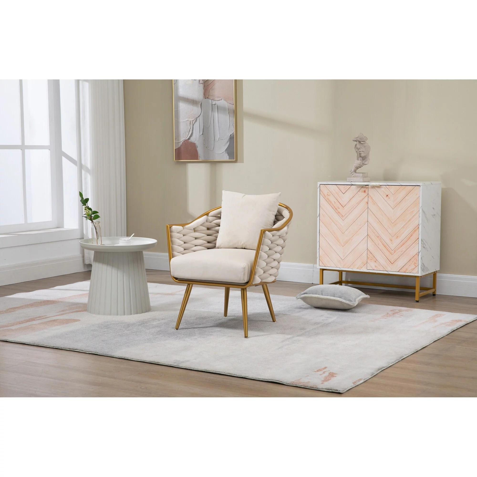 Velvet Upholstered Tufted Barrel Chair With Golden feet Black