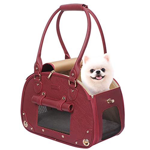 PetsHome Dog Carrier Purse, Pet Carrier, Cat Carrier, Bling Waterproof Premium Leather Pet Travel Portable Bag Carrier for Cat and Small Dog Home & Outdoor Small Bling Pink