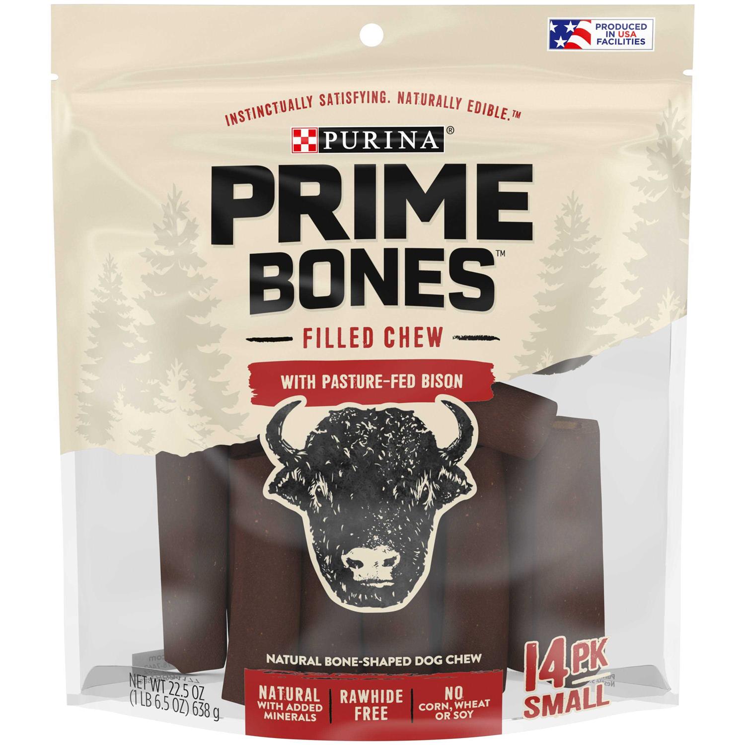 Purina Prime Bones Natural Dog Treats Filled Chew With Pasture-Fed Bison - Pet Supplies online store