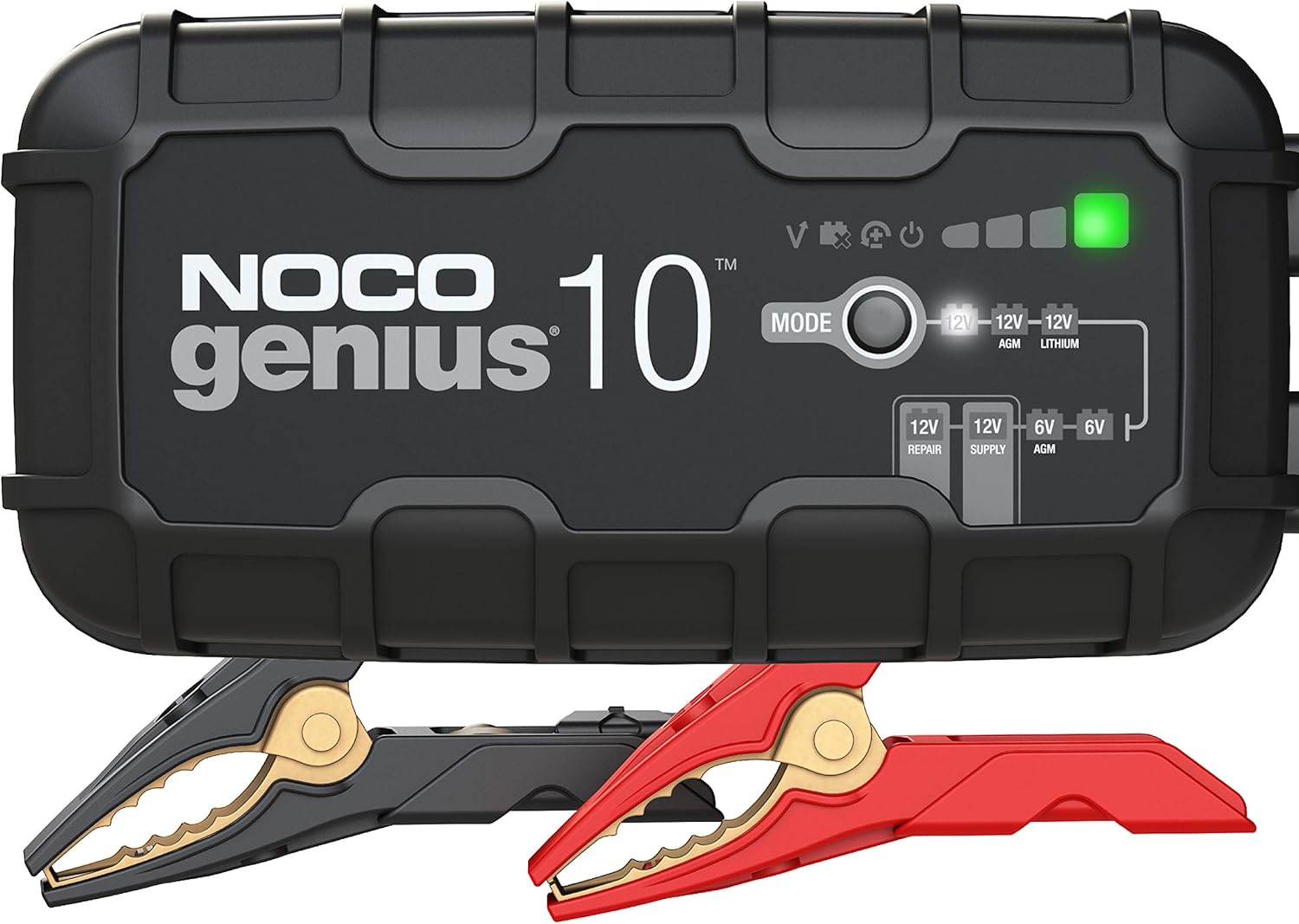 NOCO GENIUS10, 10-Amp Fully-Automatic Smart Charger, 6V and 12V Portable Battery Charger, Battery Maintainer, Trickle Charger, and Battery Desulfator with Temperature Compensation