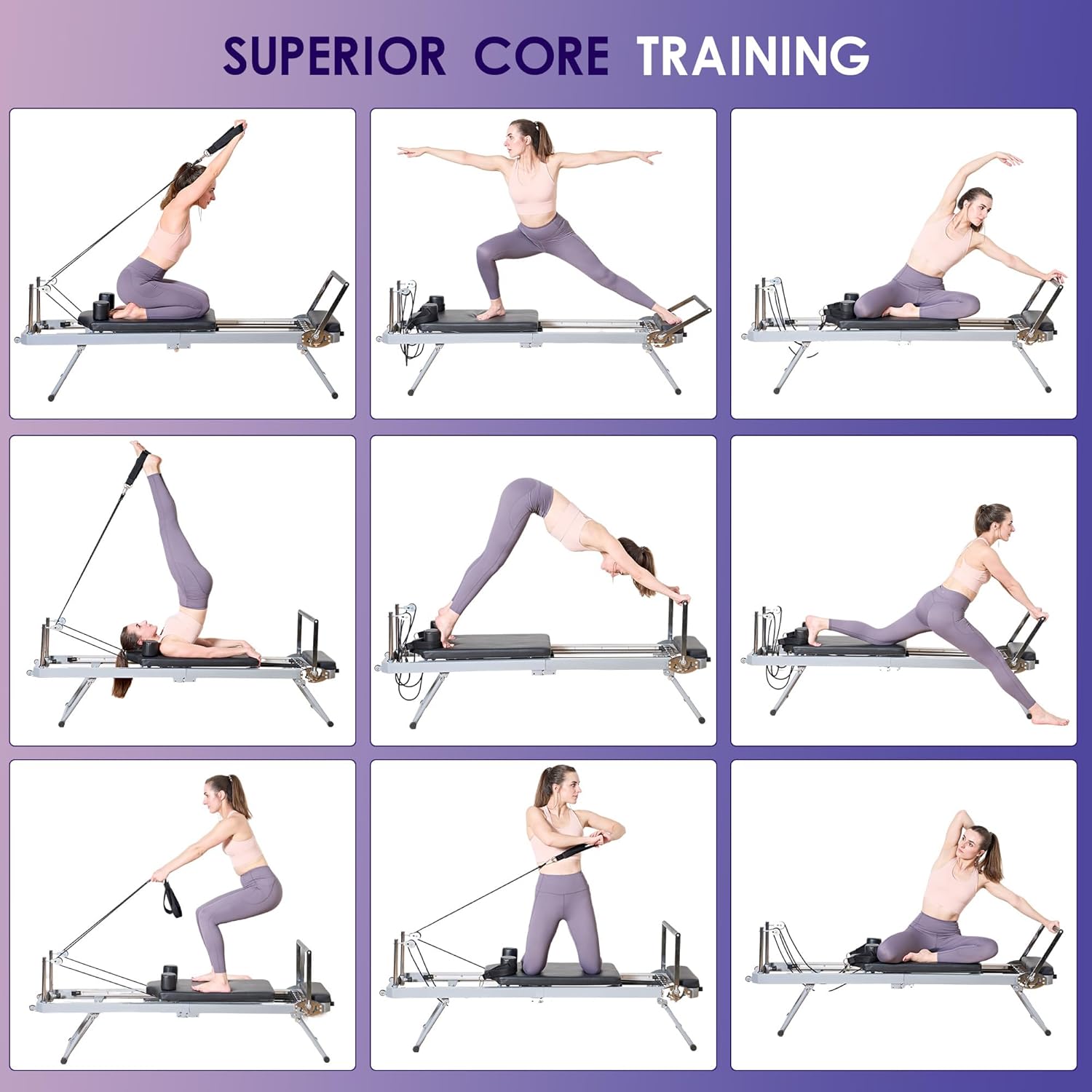 DlandHome Pilates Reformer Machine, Foldable Pilates Machine Equipment for Home, Foldable Reformer Pilates for Beginner, Up to 330lbs, Black