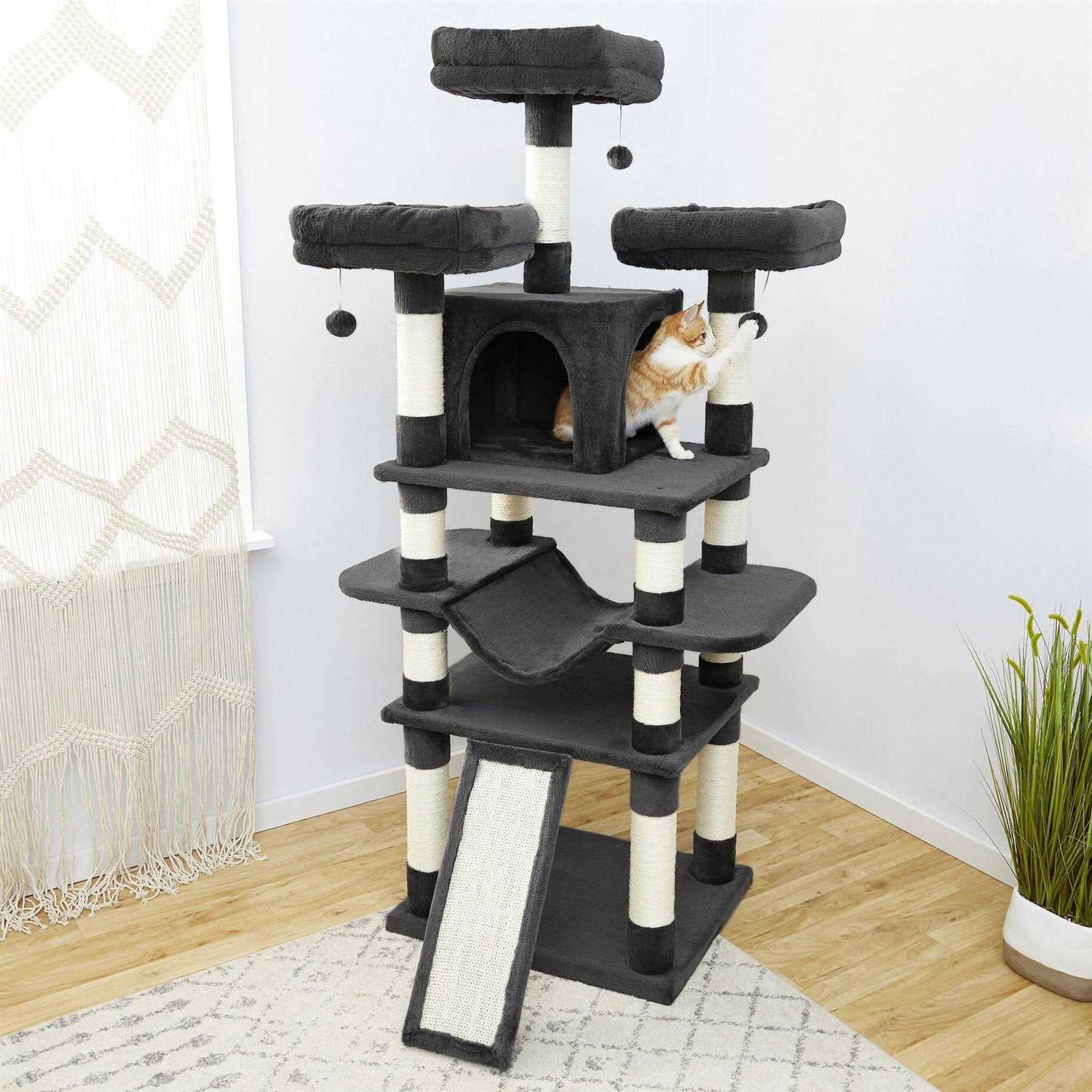 Frisco 68-in Faux Fur Cat Tree Condo - Pet Supplies online store