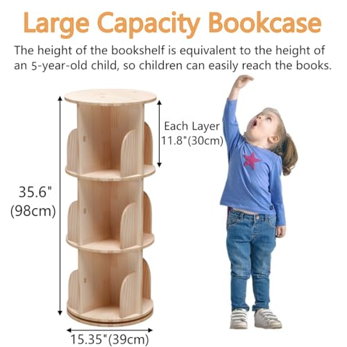 Bookshelf for Kids, 2 Tier 360° Rotating Shelves Bookshelf Organizer, Standing Bookcase Storage Rack, Bookshelves for Preschoolers' Classrooms,Daycare,Bedrooms,Nursery,Playrooms